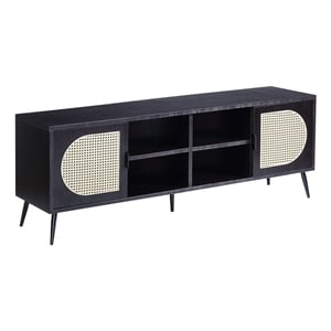 ACME Colson 2-door Wooden Rectangular TV Stand with Rattan Insert in Black