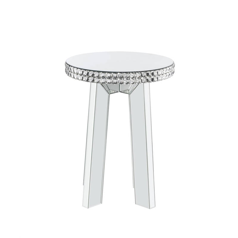ACME Lotus End Table in Mirrored & Faux Crystals