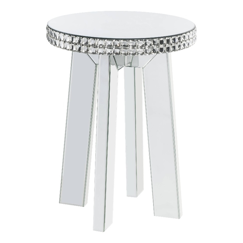 ACME Lotus End Table in Mirrored & Faux Crystals