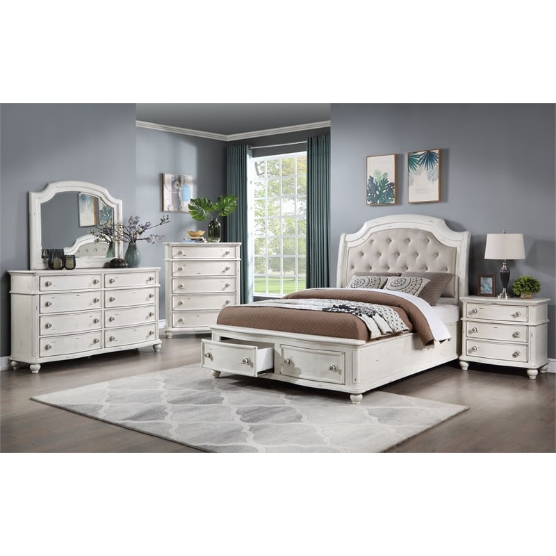 ACME Jaqueline Wooden Frame Mirror in Light Gray and Antique White