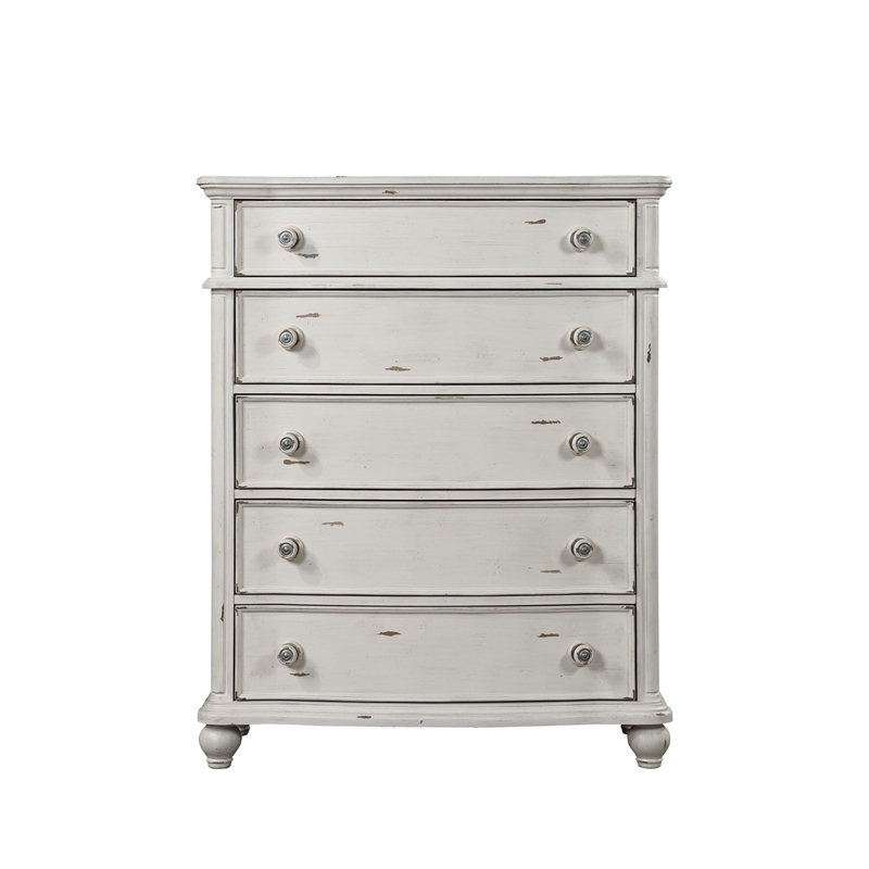 ACME Jaqueline 5-Drawer Wooden Chest in Light Gray and Antique White