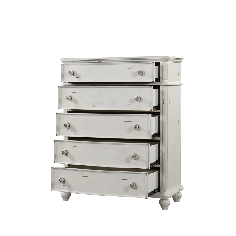 ACME Jaqueline 5-Drawer Wooden Chest in Light Gray and Antique White