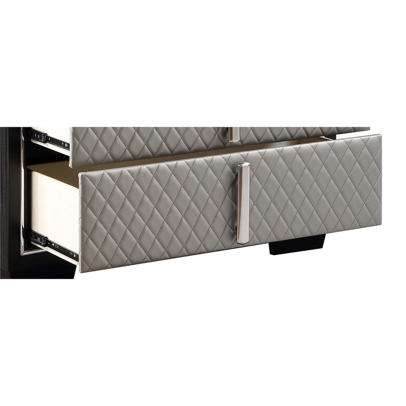 ACME Nicola 5 Drawers Wooden and Faux Leather Chest in Silver and Black
