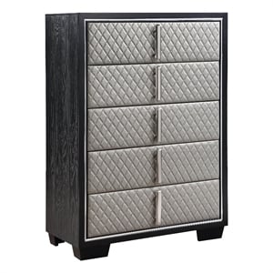 ACME Nicola 5 Drawers Wooden and Faux Leather Chest in Silver and Black