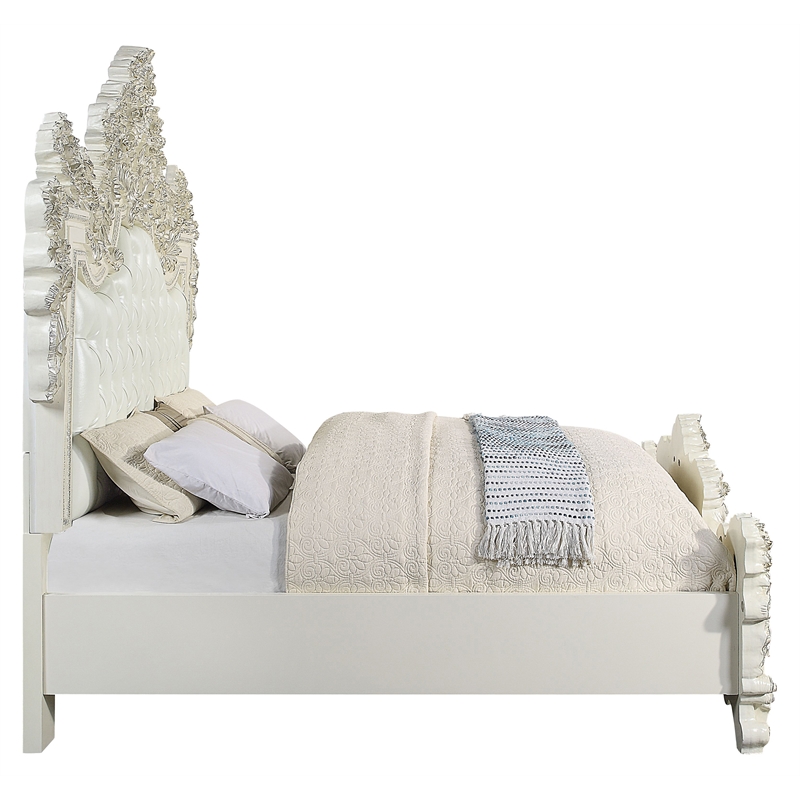 ACME Adara Faux Leather Upholstery Eastern King Bed in White and Antique White