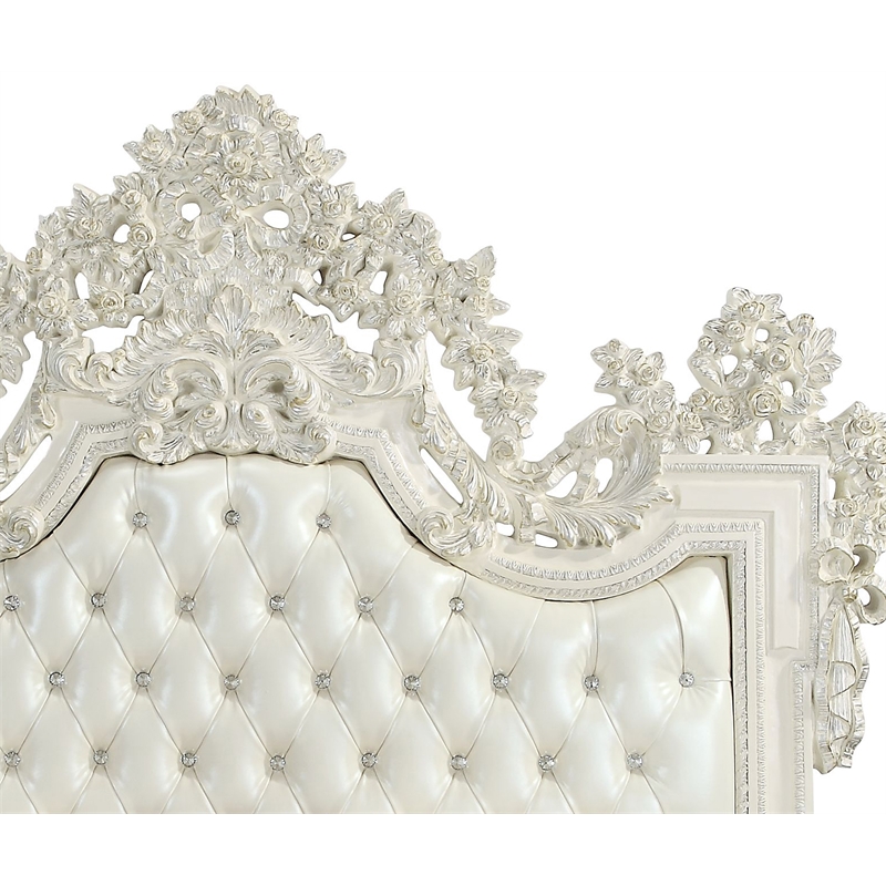 ACME Adara Faux Leather Upholstery Eastern King Bed in White and Antique White