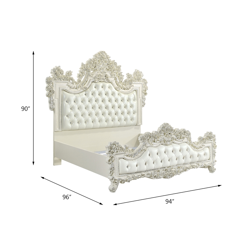 ACME Adara Faux Leather Upholstery Eastern King Bed in White and Antique White