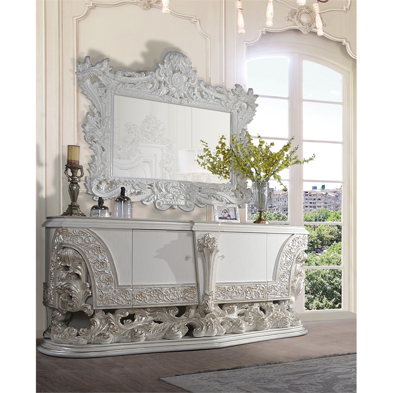 ACME Adara 2 Doors Wood Dresser with Floral Motifs in Antique White