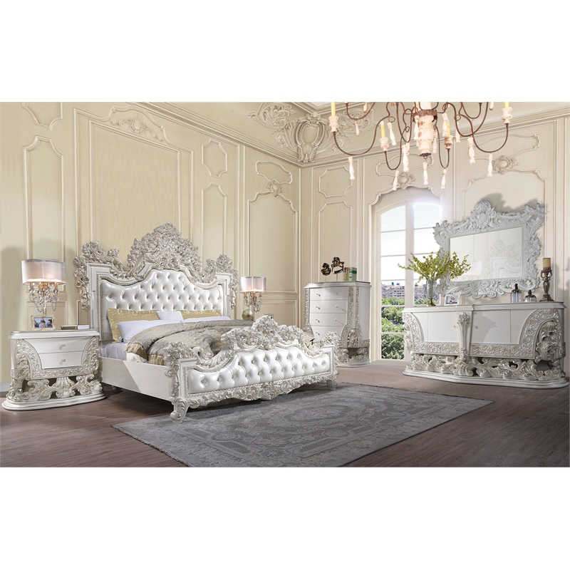 ACME Adara 2 Doors Wood Dresser with Floral Motifs in Antique White