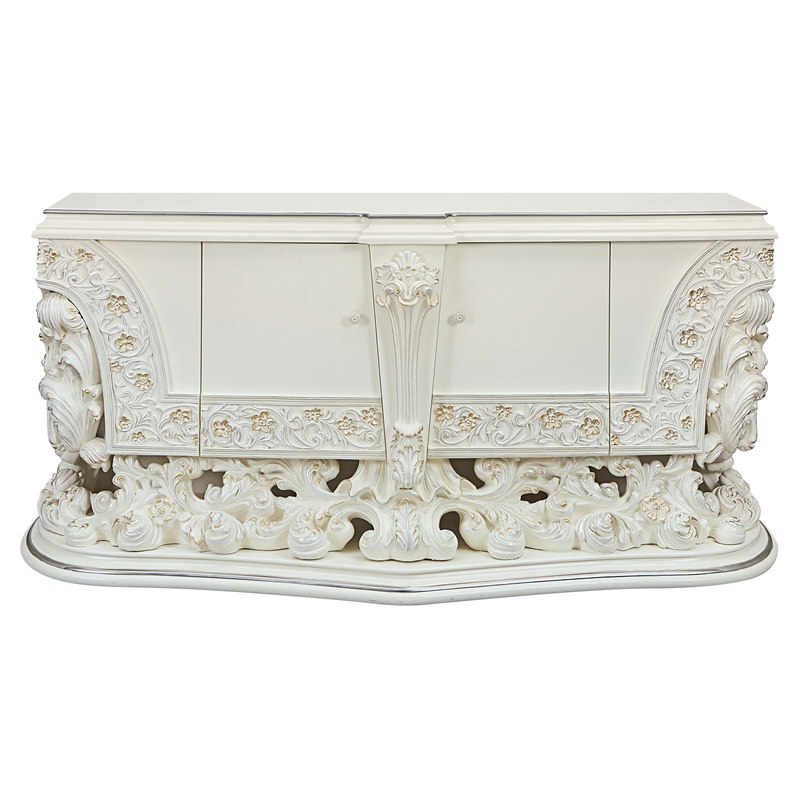 ACME Adara 2 Doors Wood Dresser with Floral Motifs in Antique White