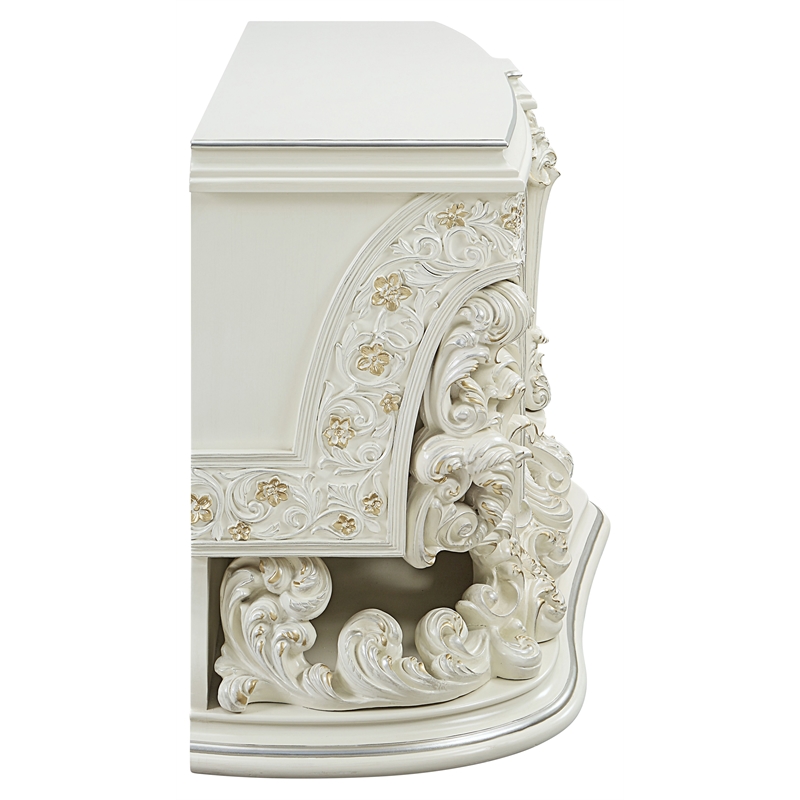 ACME Adara 2 Doors Wood Dresser with Floral Motifs in Antique White