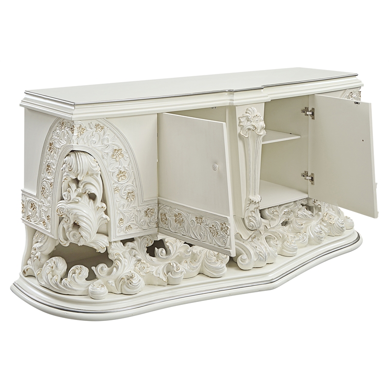 ACME Adara 2 Doors Wood Dresser with Floral Motifs in Antique White