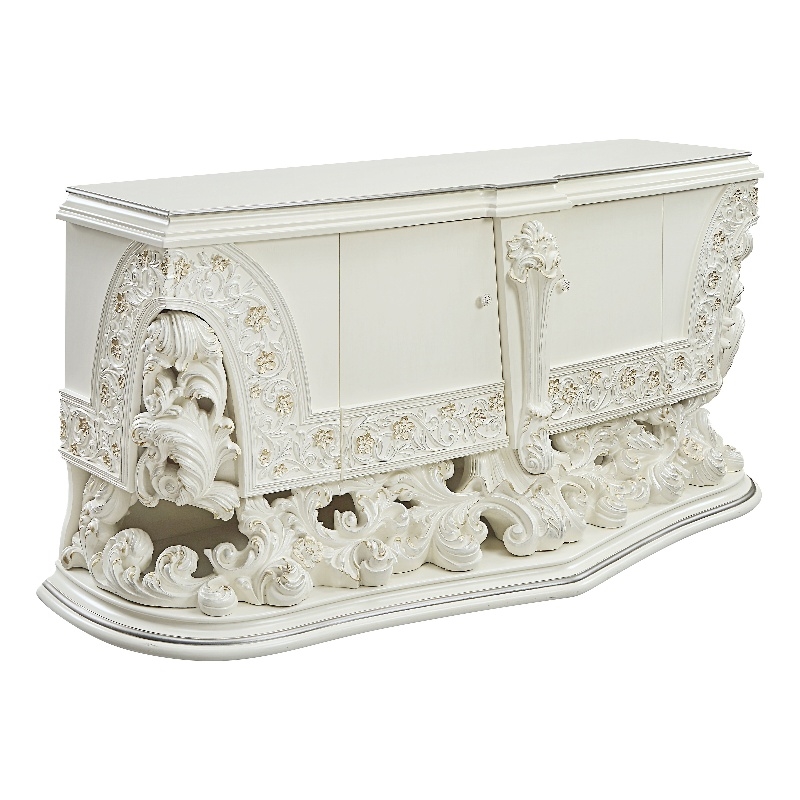 ACME Adara 2 Doors Wood Dresser with Floral Motifs in Antique White