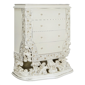 ACME Adara 4 Drawers Wooden Chest with Floral Motifs in Antique White
