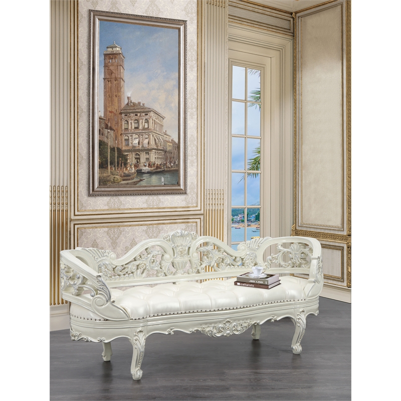 ACME Adara Tufted PU Upholstery and Wood Frame Bench in Antique White