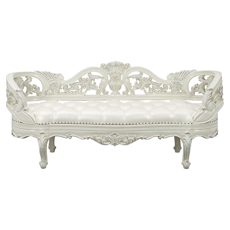 ACME Adara Tufted PU Upholstery and Wood Frame Bench in Antique White