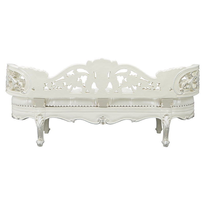 ACME Adara Tufted PU Upholstery and Wood Frame Bench in Antique White