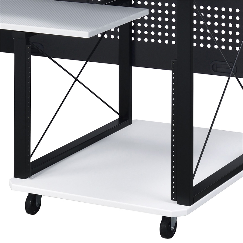 ACME Megara Storage Rectangular Music Desk with Metal Frame in White and Black