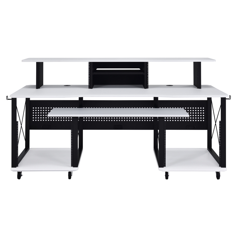 ACME Megara Storage Rectangular Music Desk with Metal Frame in White and Black