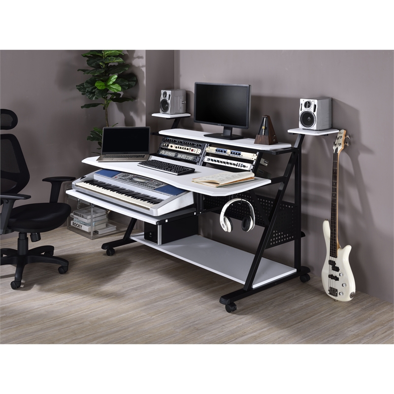 ACME Willow Rectangular Wooden and Metal Frame Music Desk in White and Black