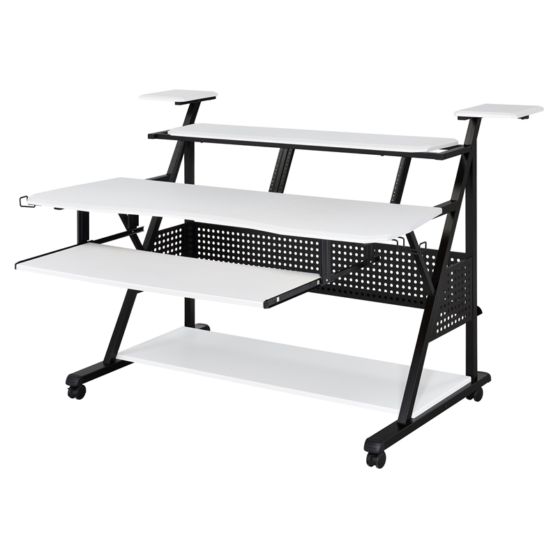 ACME Willow Rectangular Wooden and Metal Frame Music Desk in White and Black