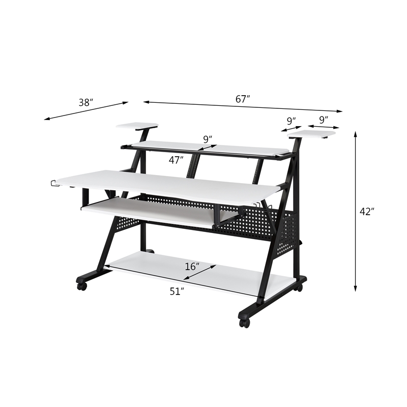 ACME Willow Rectangular Wooden and Metal Frame Music Desk in White and Black