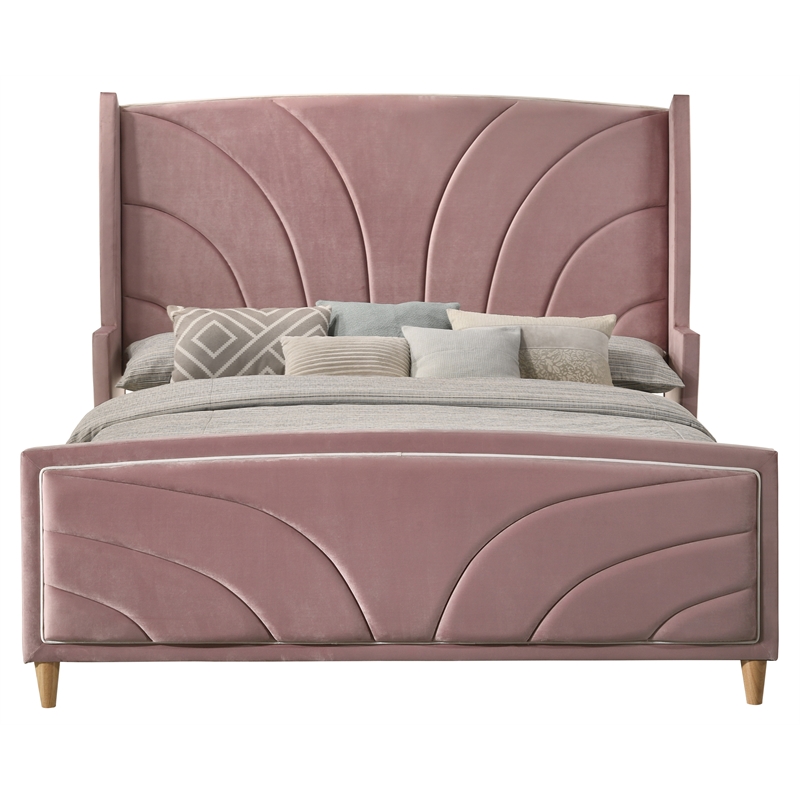 ACME Salonia Tufted Velvet Upholstery Eastern King Bed with Wood Leg in Pink
