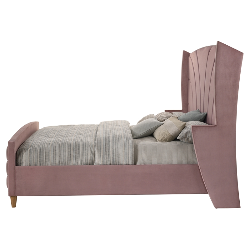 ACME Salonia Tufted Velvet Upholstery Eastern King Bed with Wood Leg in Pink