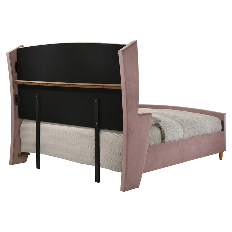 ACME Salonia Tufted Velvet Upholstery Eastern King Bed with Wood Leg in Pink