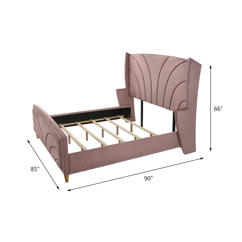 ACME Salonia Tufted Velvet Upholstery Eastern King Bed with Wood Leg in Pink