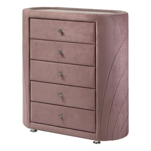 ACME Salonia 5 Drawers Velvet Upholstery Chest with Mirror Top in Pink