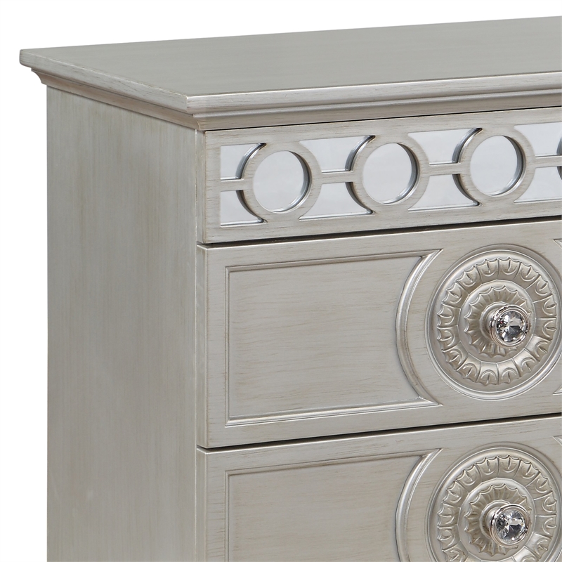 ACME Varian 5 Drawers Wooden Chest with Mirror Inlay in Silver