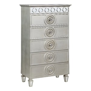 ACME Varian 5 Drawers Wooden Chest with Mirror Inlay in Silver