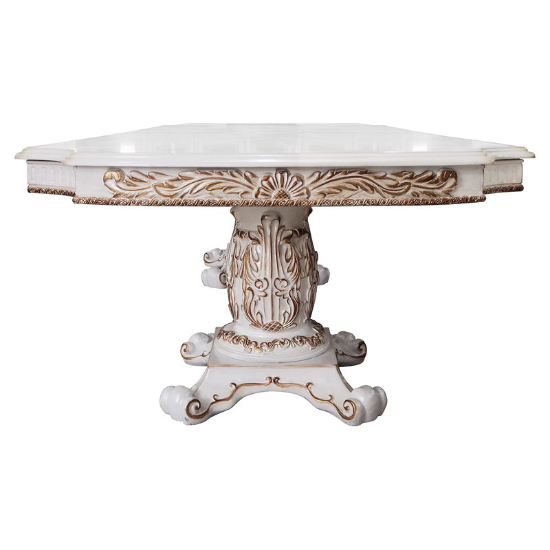 ACME Vendome Wooden Double Pedestal Dining Table in Antique Pearl and White