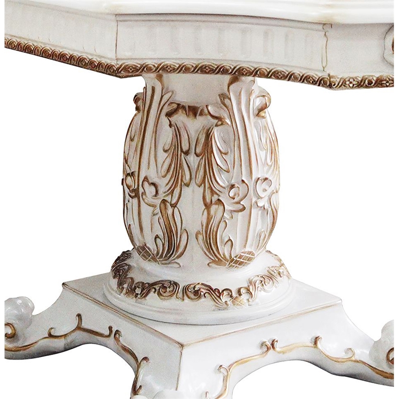 ACME Vendome Wooden Double Pedestal Dining Table in Antique Pearl and White