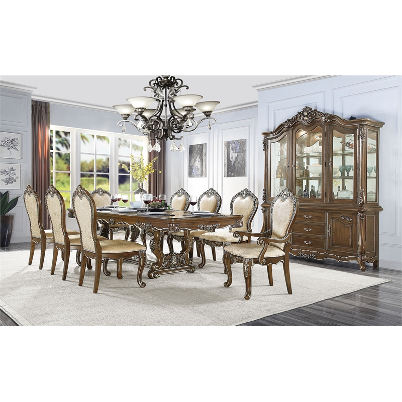 ACME Latisha Fabric Arm Chair with Nailhead Trim in Antique Oak (Set of 2)