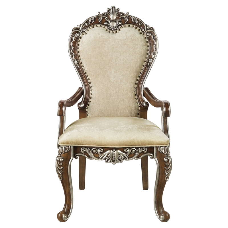 ACME Latisha Fabric Arm Chair with Nailhead Trim in Antique Oak (Set of 2)