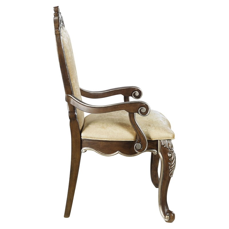 ACME Latisha Fabric Arm Chair with Nailhead Trim in Antique Oak (Set of 2)