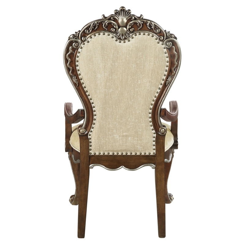 ACME Latisha Fabric Arm Chair with Nailhead Trim in Antique Oak (Set of 2)