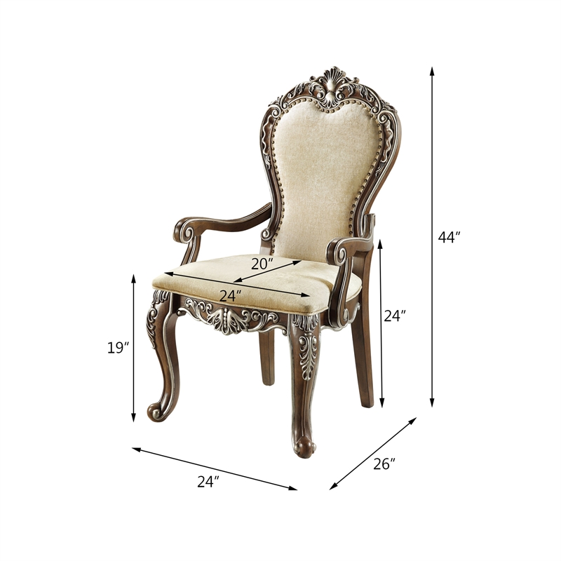 ACME Latisha Fabric Arm Chair with Nailhead Trim in Antique Oak (Set of 2)