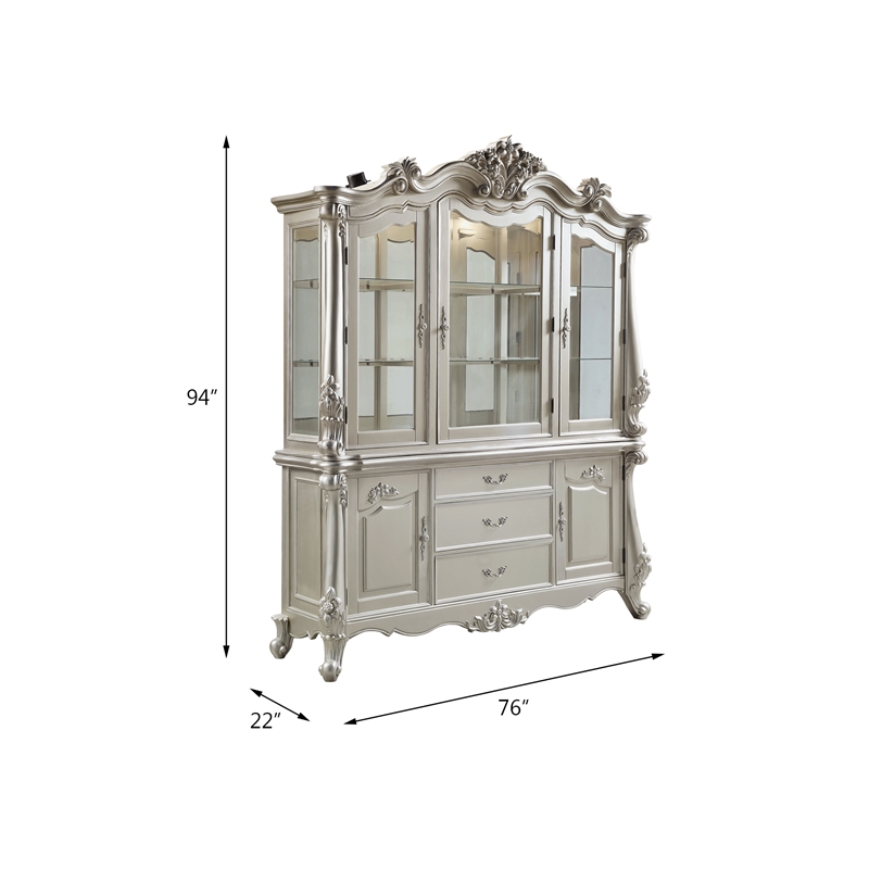 ACME Bently Wooden Hutch and Buffet with Glass Doors in Champagne