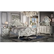 ACME Dresden Wooden Bed with Faux Leather Upholstery in Bone White