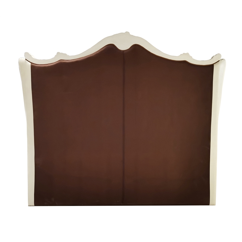 ACME Dresden Faux Leather Channel Tufted California King Bed in Bone White