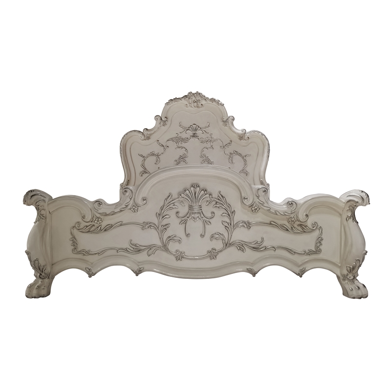 ACME Dresden Wooden Eastern King Bed with Arched Headboard in Bone White