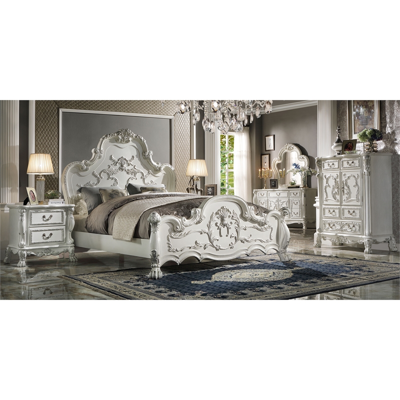 ACME Dresden Wooden Queen Bed with Arched Headboard in Bone White