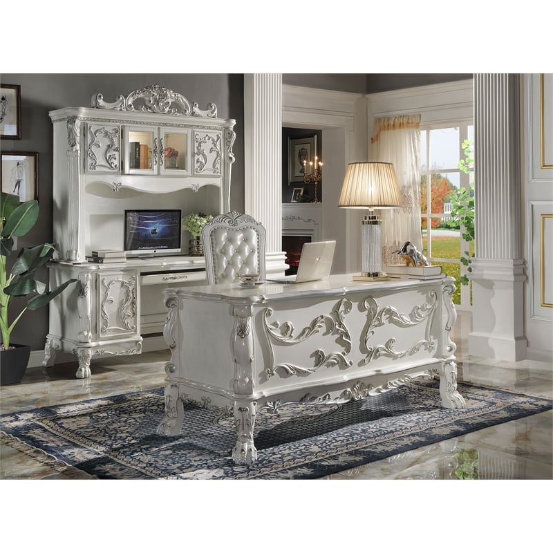ACME Dresden Wood Frame Computer Desk and Hutch in Bone White