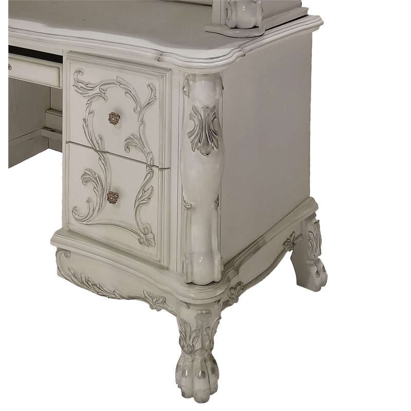 ACME Dresden Wood Frame Computer Desk and Hutch in Bone White