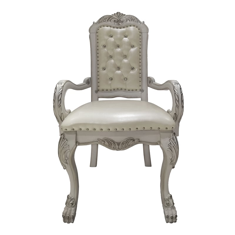 ACME Dresden Wooden Frame Arm Chairs in Bone White (Set of 2)