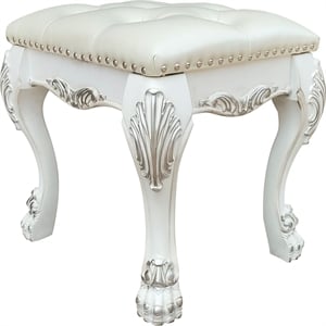 ACME Furniture Dresden II 20&quot Traditional Faux Leather Vanity Stool in White