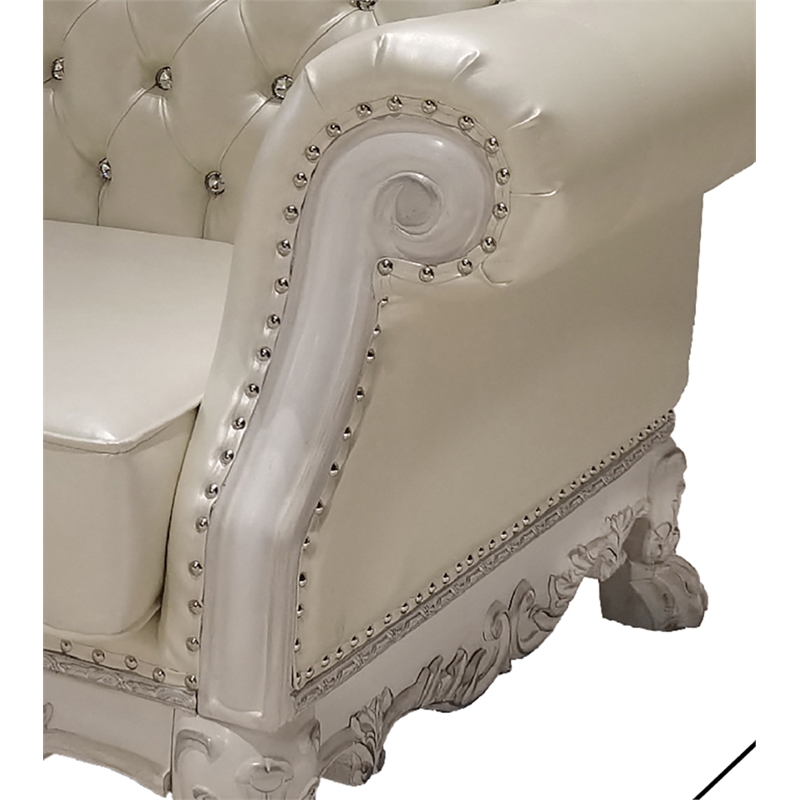 ACME Furniture Dresden Upholstered Faux Leather Loveseat with 3 Pillows in White